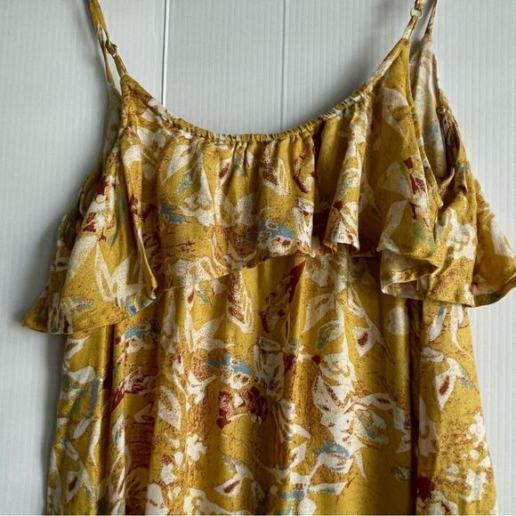 Roxy Still Waking up ruffle tip top spaghetti strap mini dress yellow floral sz8 - Picture 7 of 11